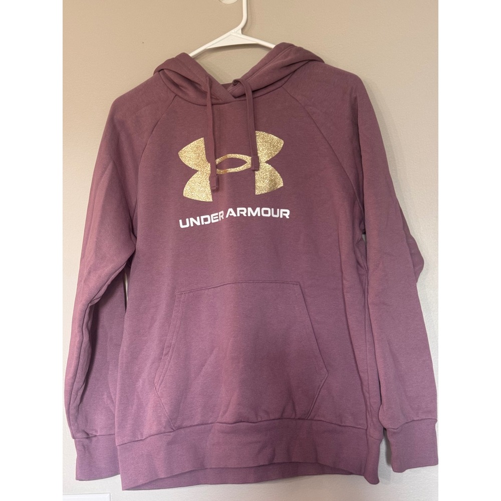 Under Armour Womens Rival Fleece Hoodie Purple Gold Glitter Logo Size Medium